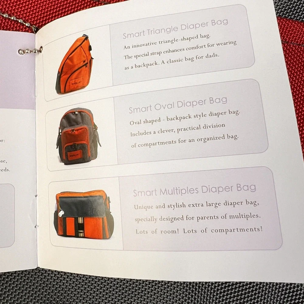simplygood Smart Square Diaper Bag Red Insulated Backpack Zipper Compartments
